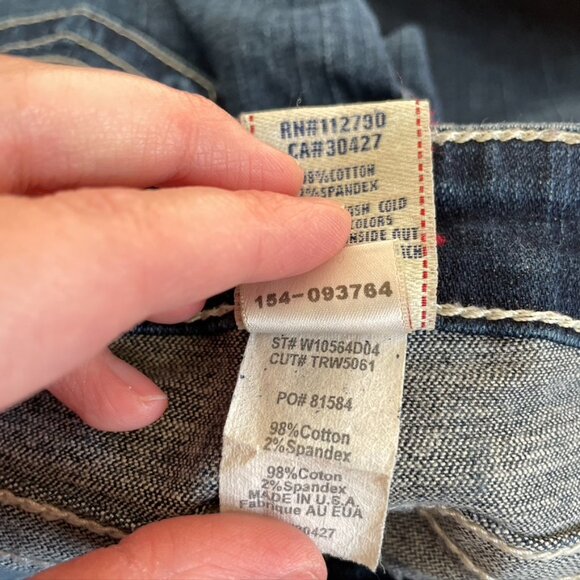 TRUE RELIGION Becky Crystal Dark Wash Swarovski Distressed Low Rise Bootcut Jean - Picture 8 of 13